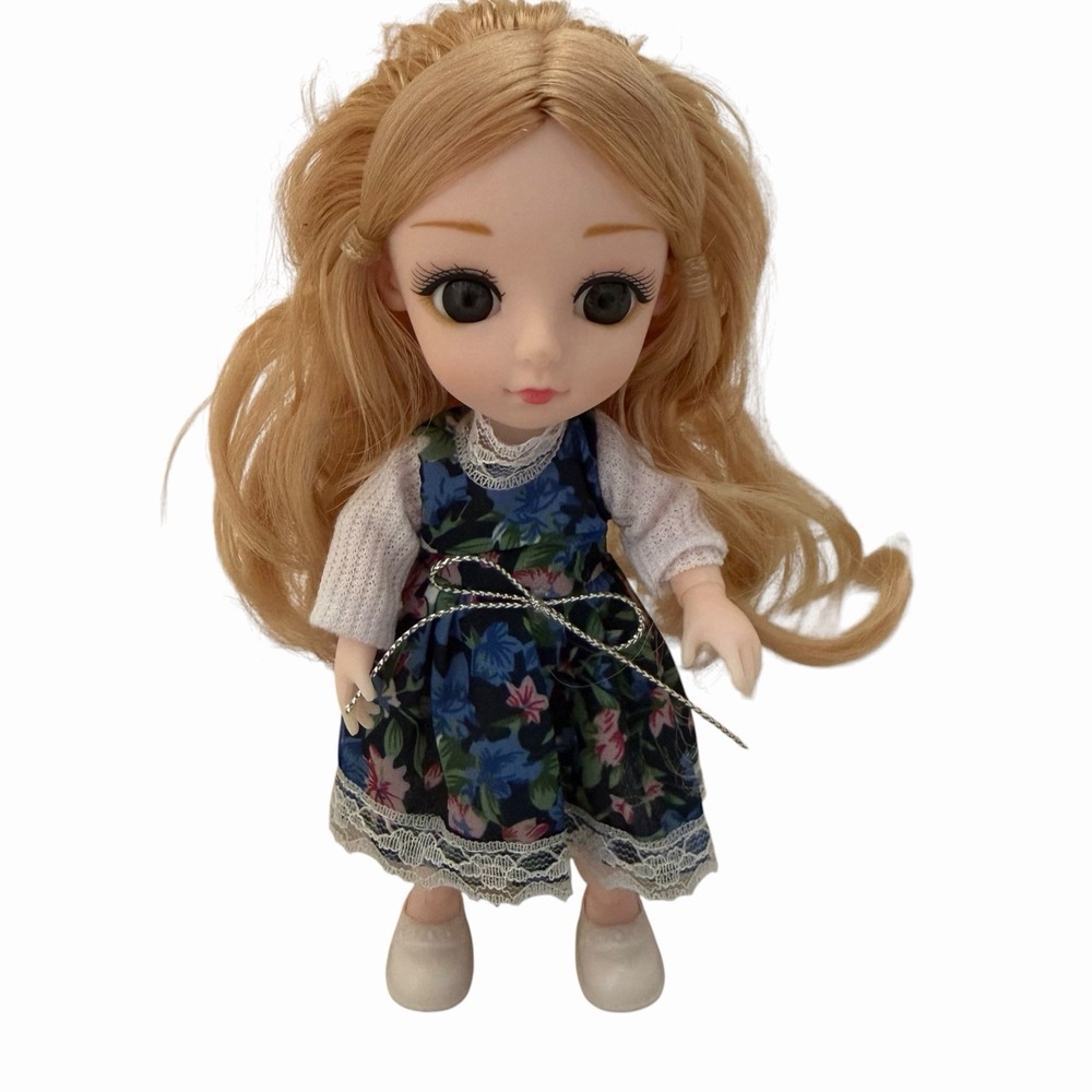 Poseable Ball-Jointed Big Eyes Doll Anime Style Blonde Long Hair 6.25"